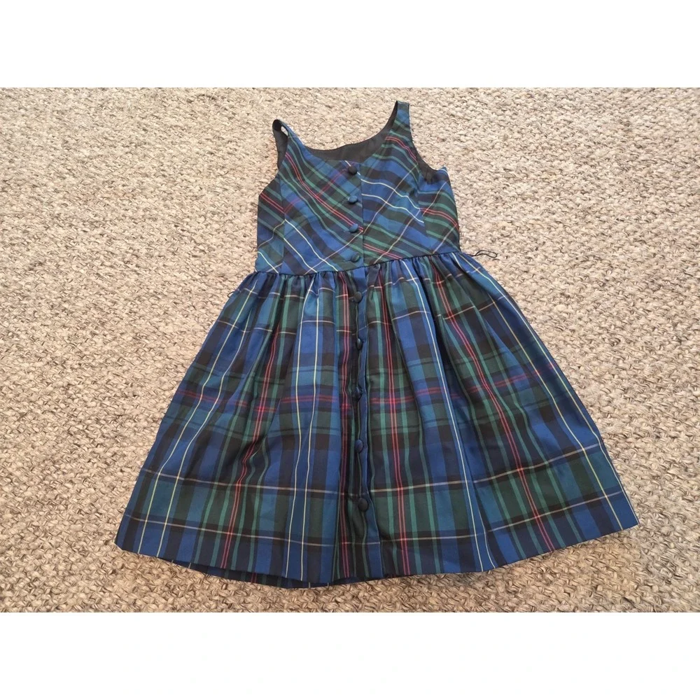 Polo Ralph Lauren Blue Green Sleeveless Dress Lined Girls 7